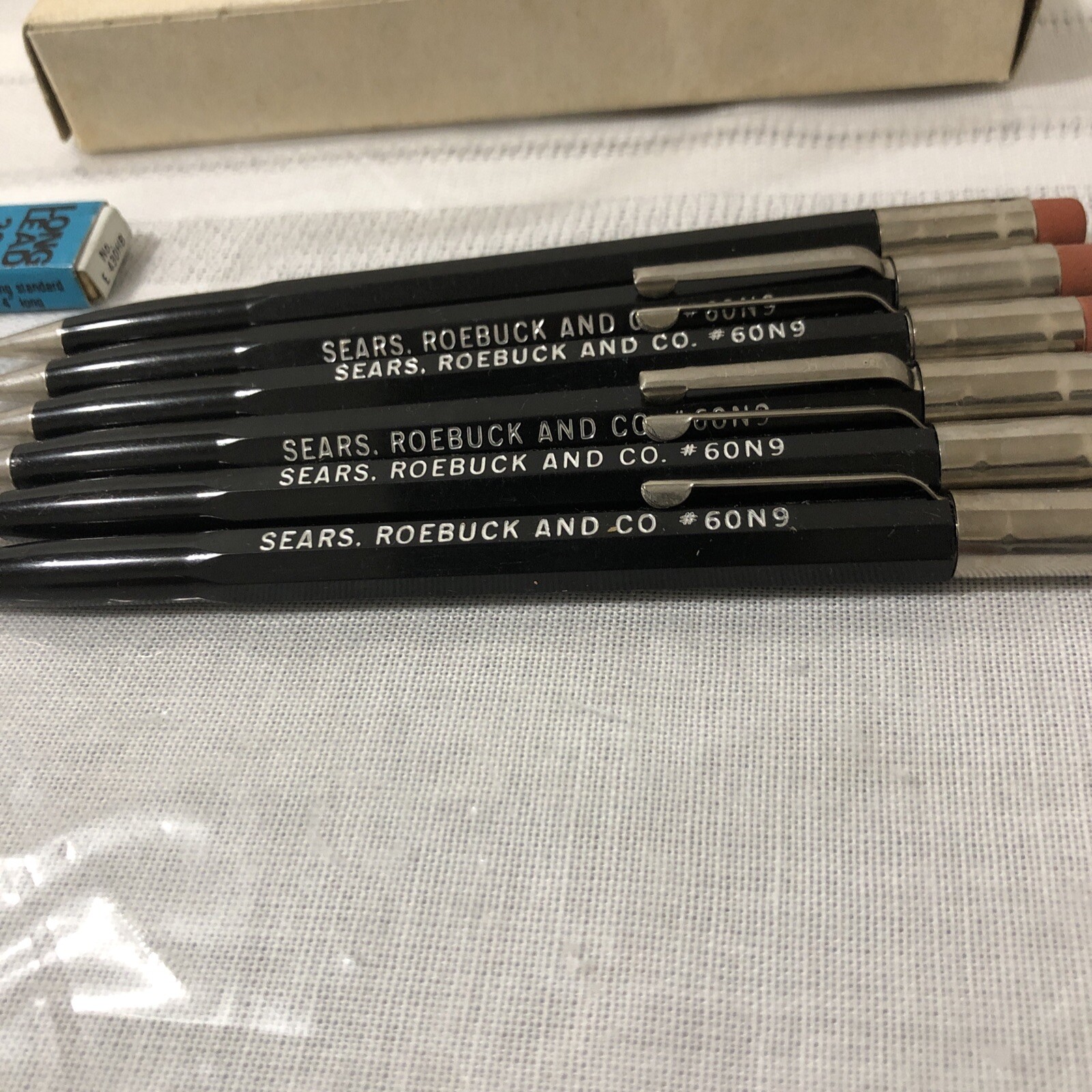 Scripto #60N9 Mechanical Pencils Vintage X6 Black * Pack Long Lead+ 2 Erasers￼