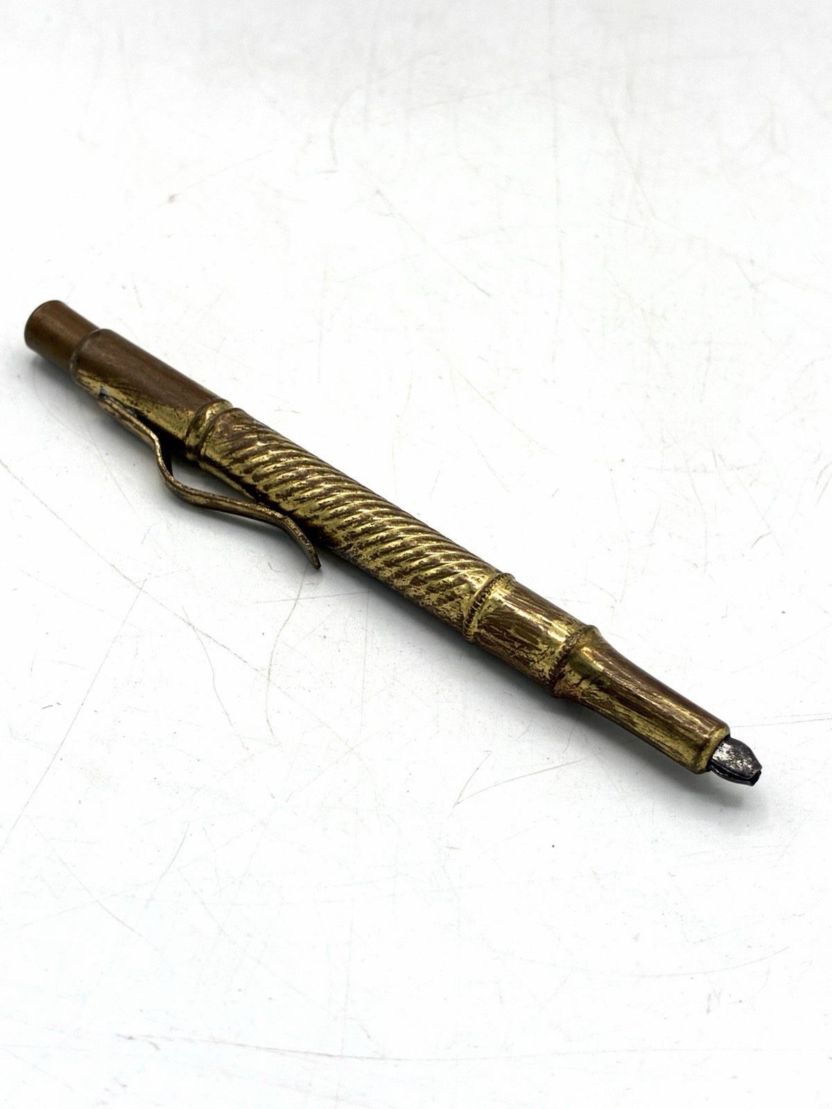 Antique Brass Mechanical Pencil Rope Twist Barrel Split Nib Tip
