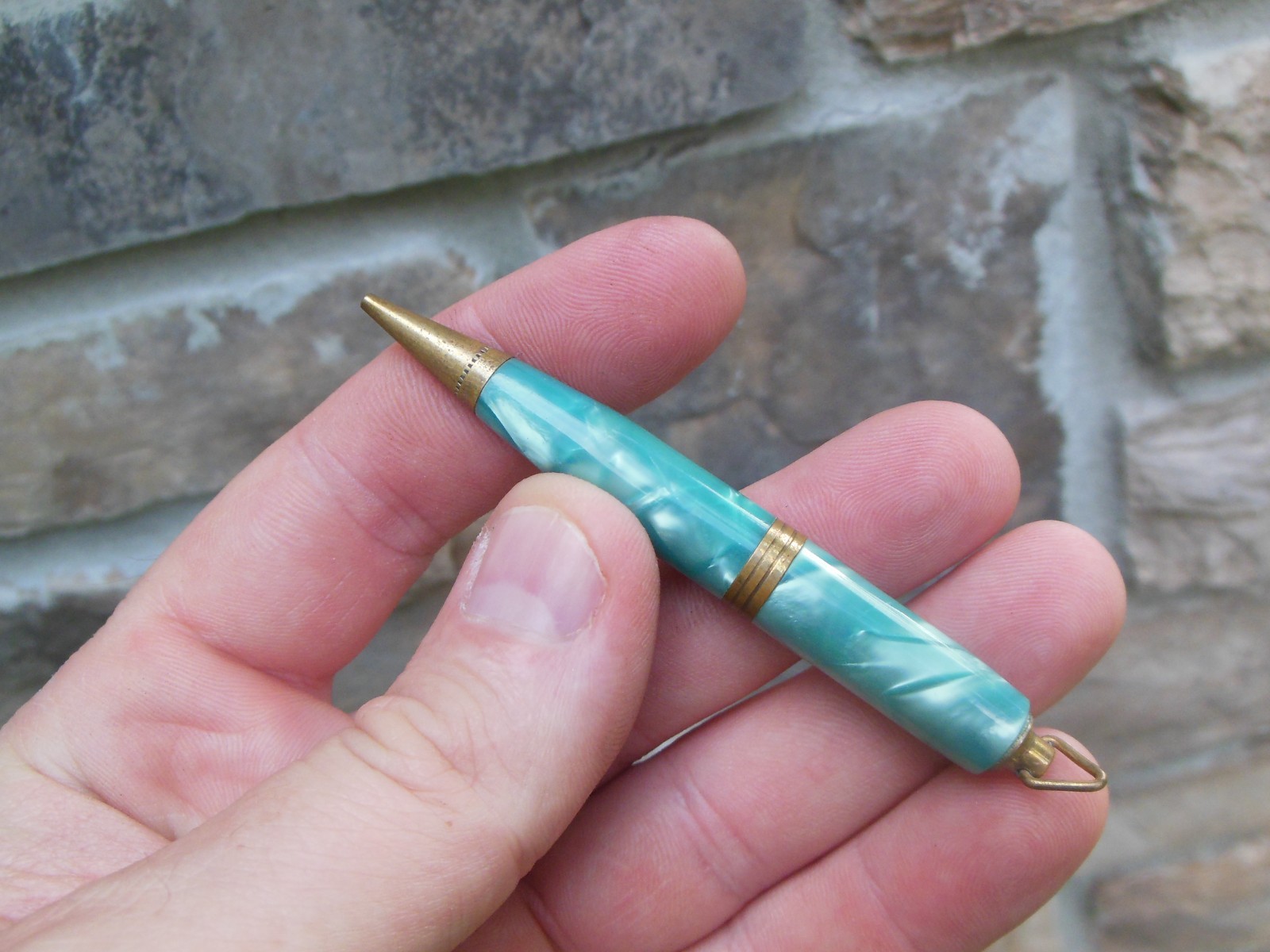 Celluloid Golf Pencil Mini Mechanical Marbled Aquamarine Swirled