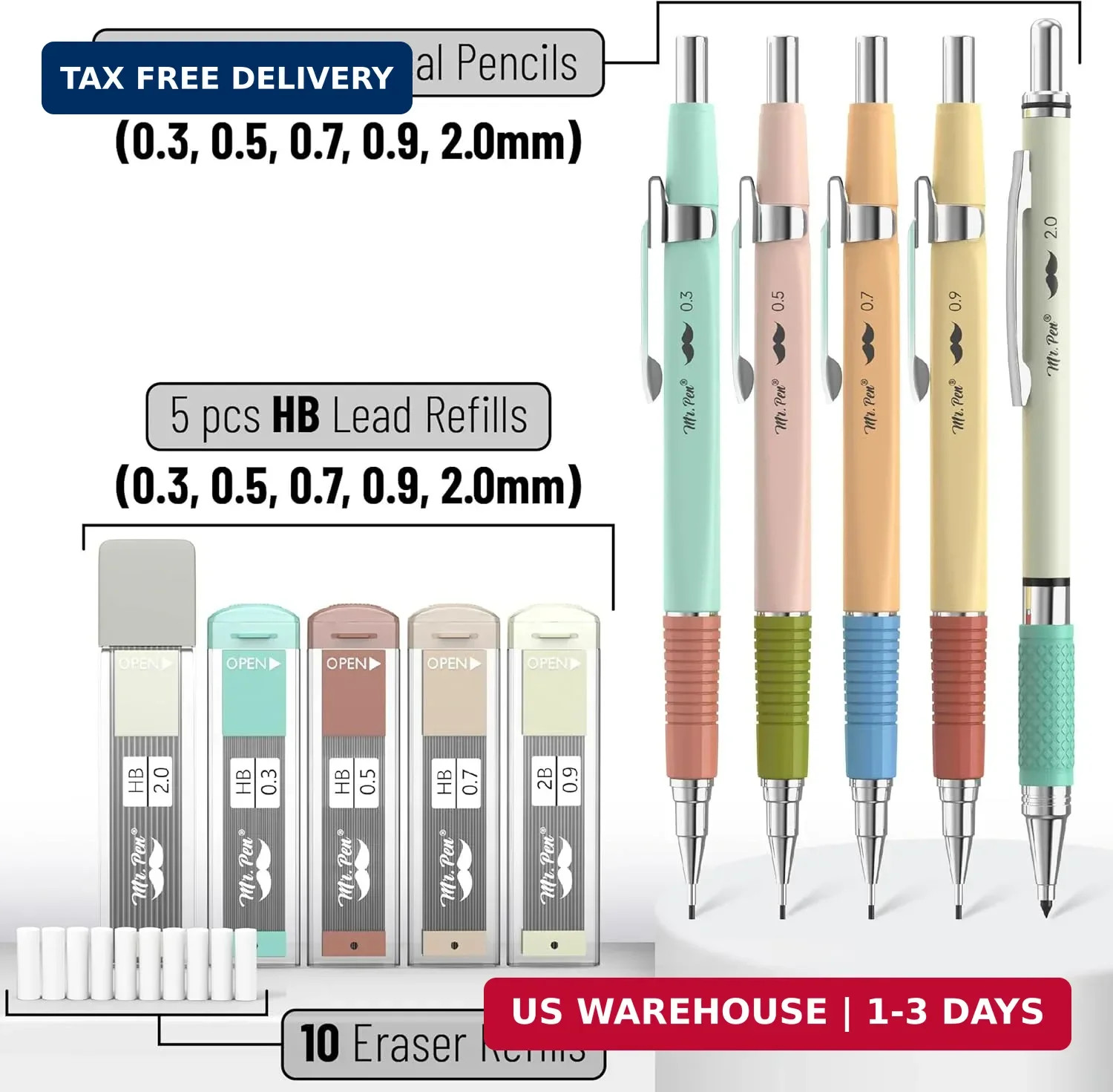 Mr. Pen- Art Mechanical Pencil Set, 5 Metal Mechanical Pencils (0.3, 0.5, 0.7, 0