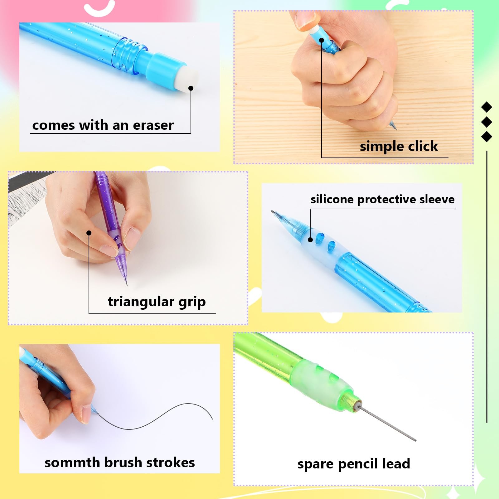 100 PCS Mini Mechanical Automatic Pencils Erasers 0.7mm Small Point Office