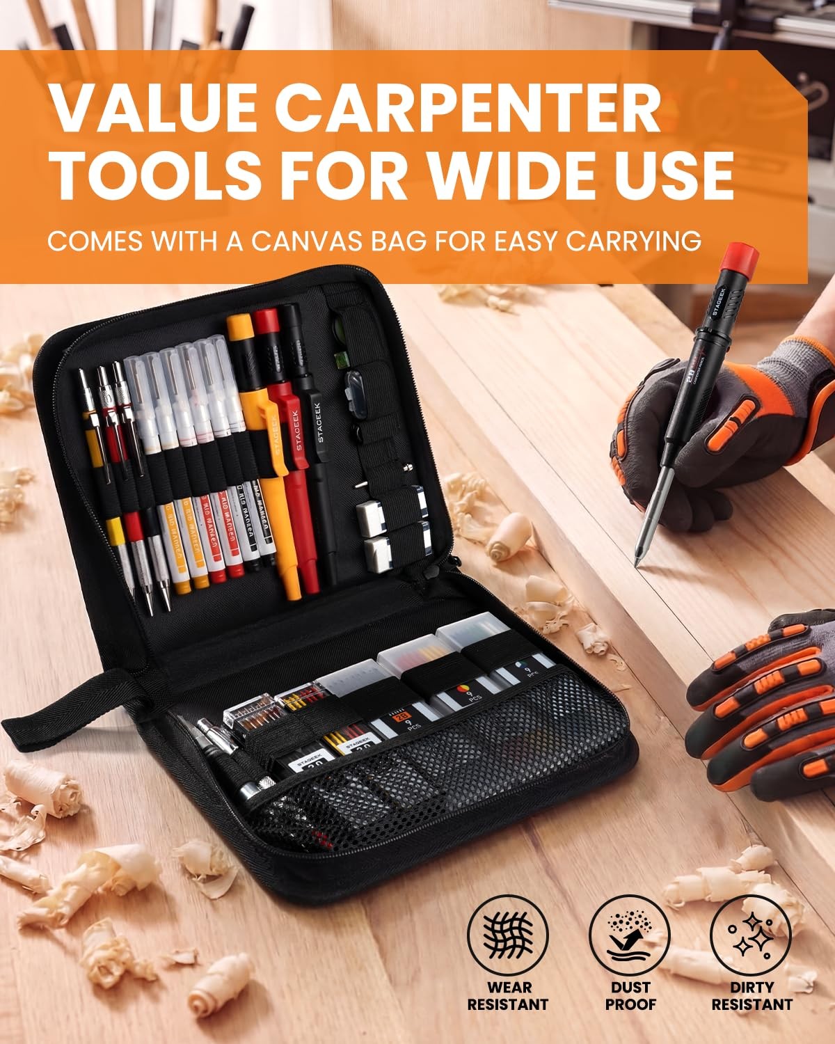38 PCS Carpenter Pencils Set 108 Refills Center Punch Scribe Woodworking