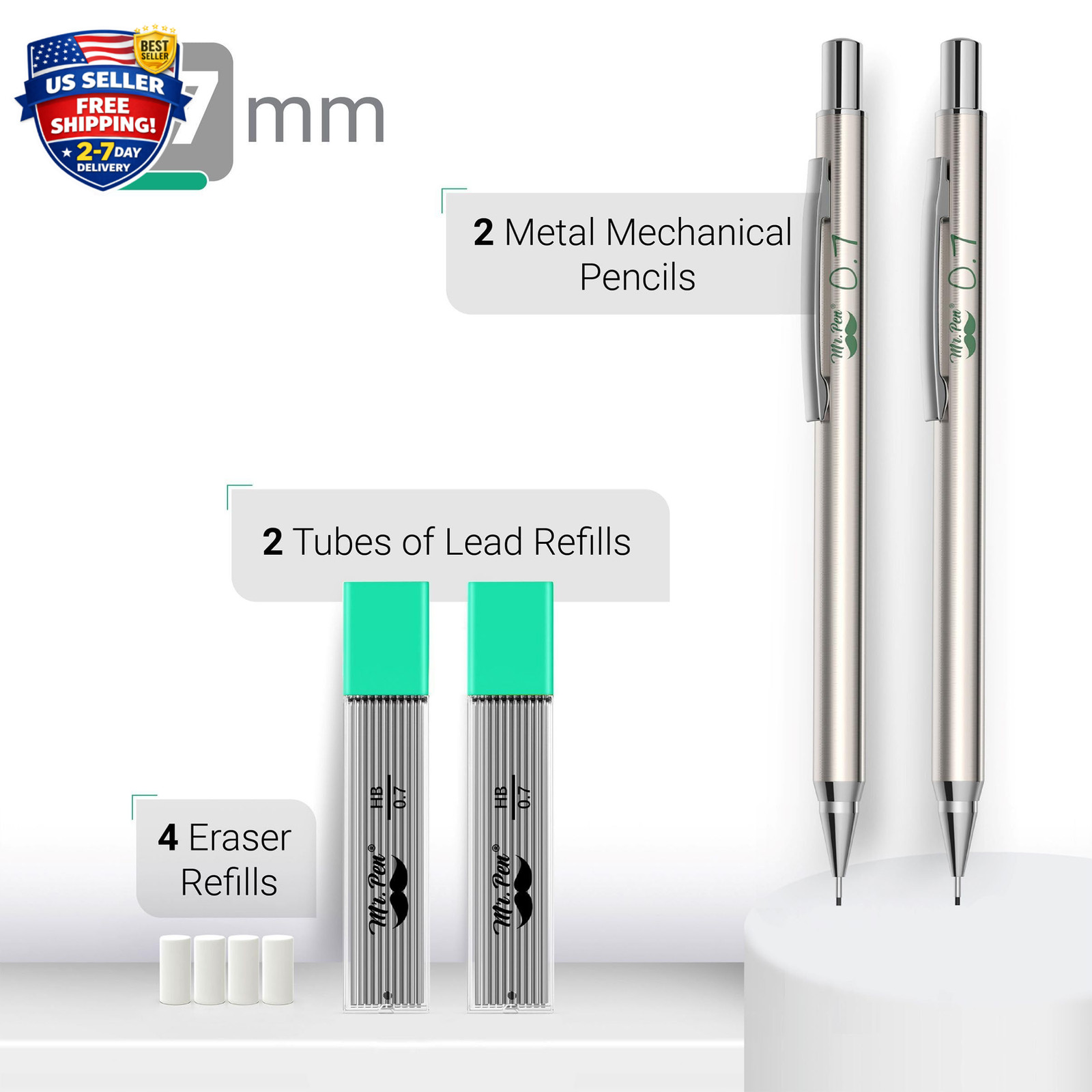 Metal Mechanical Pencils 0.7Mm, 2 Pack Lead Pencil Mechanical Pencil Metal