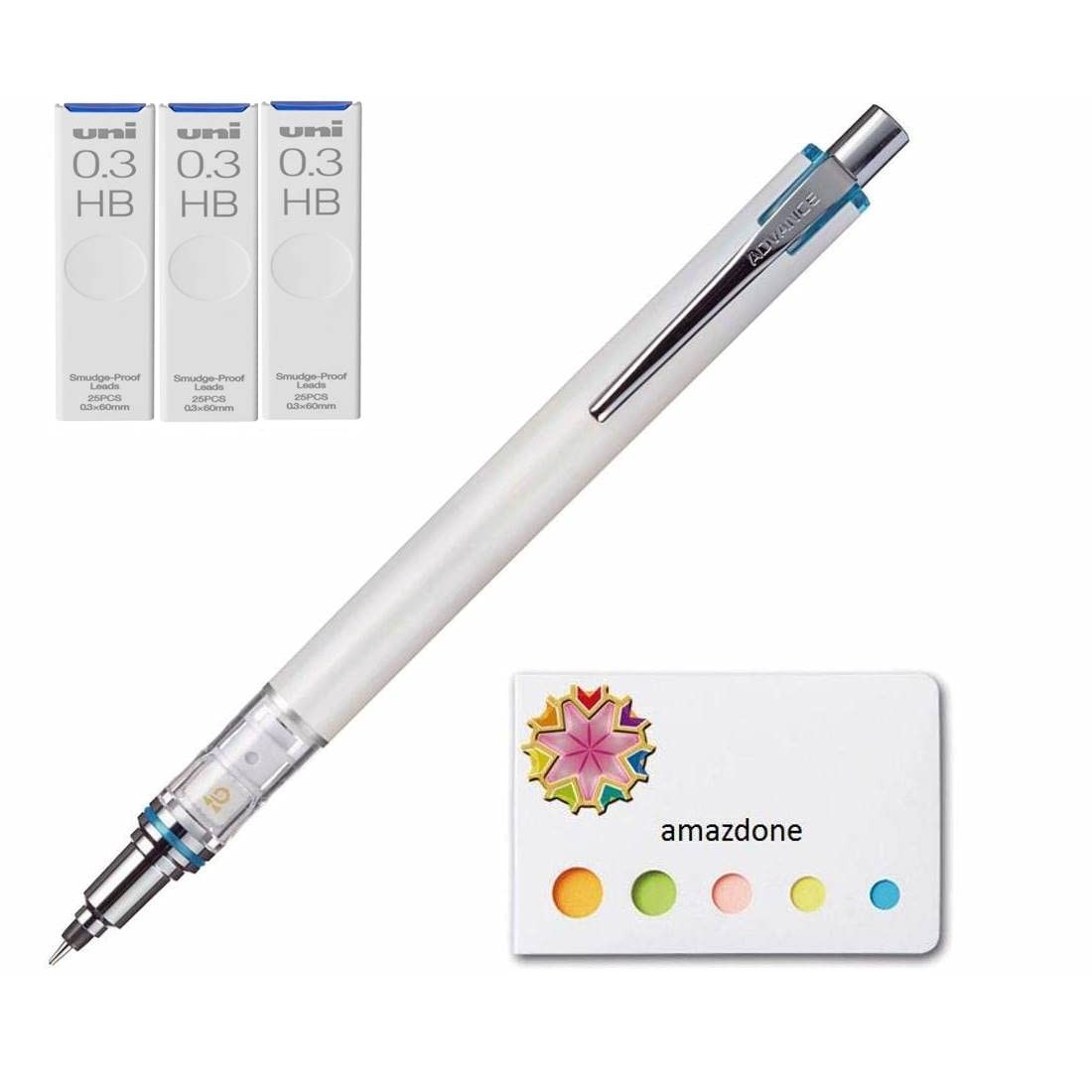 amazdone Kuru Toga Advance – Auto Lead Rotating Mechanical 5 Piece Set, White