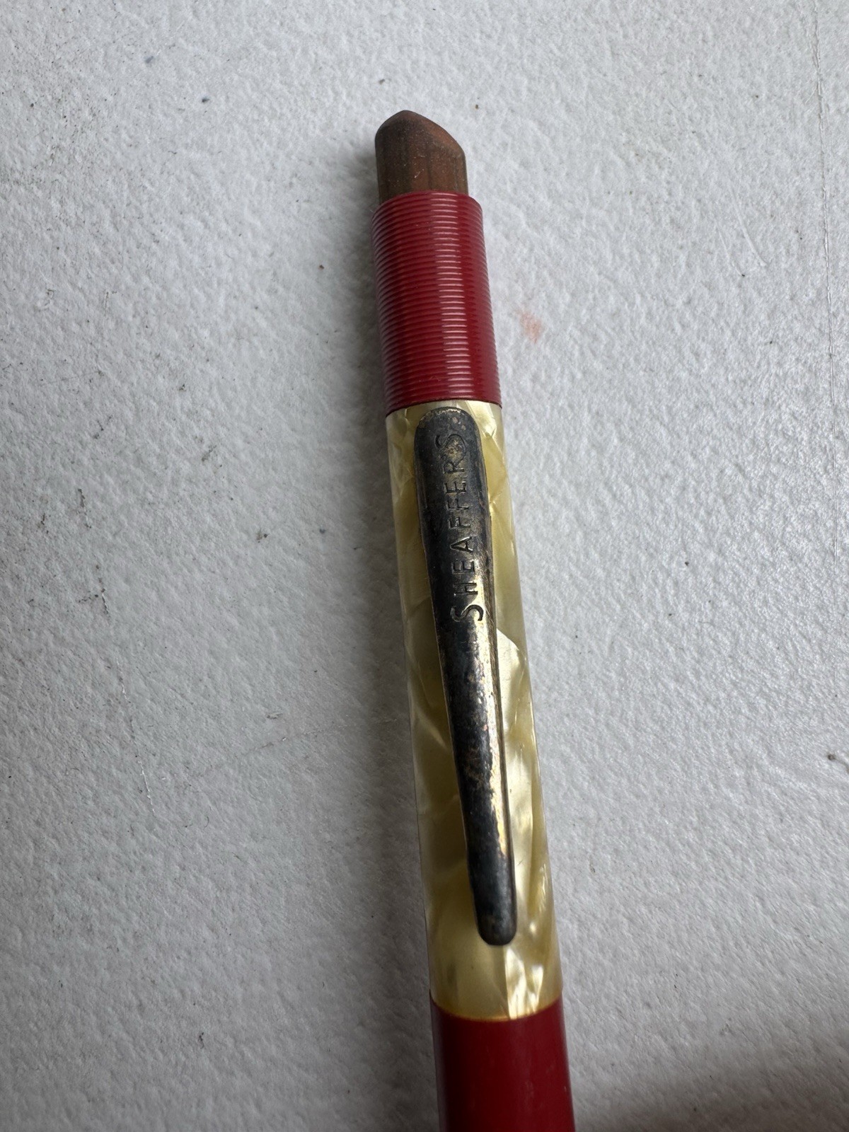 Vintage Sheaffer’s Mechanical Pencil Crimson Red & Pearl Marbled #150 USA Made