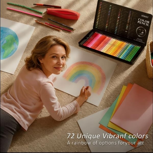 Vobou 72 Colors Artist Colored Pencils Set for 1 Count (Pack of 72), 72set