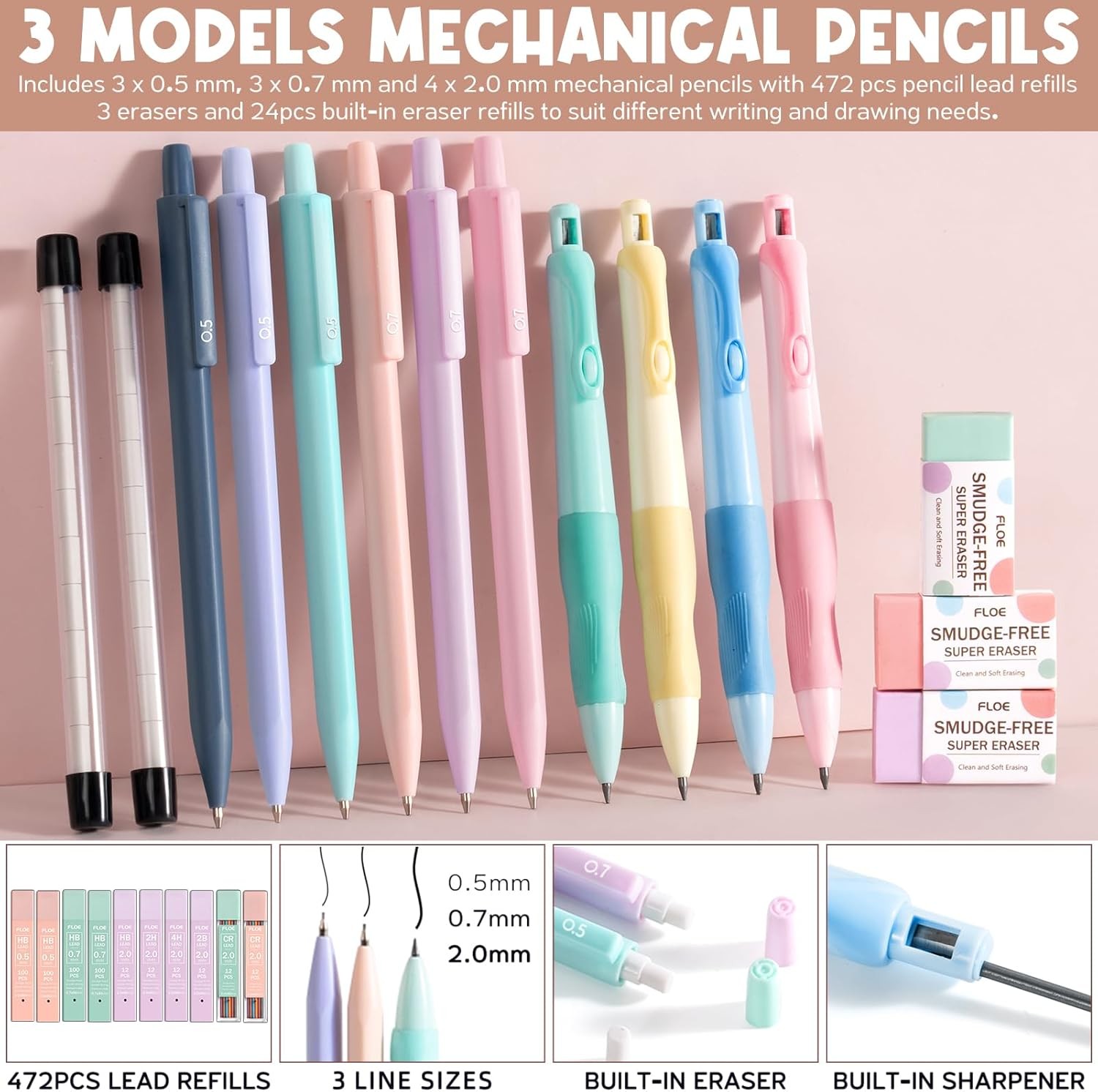 65PCS Aesthetic School Supplies with Cute Pencil 1 Count (Pack of 65), Pink