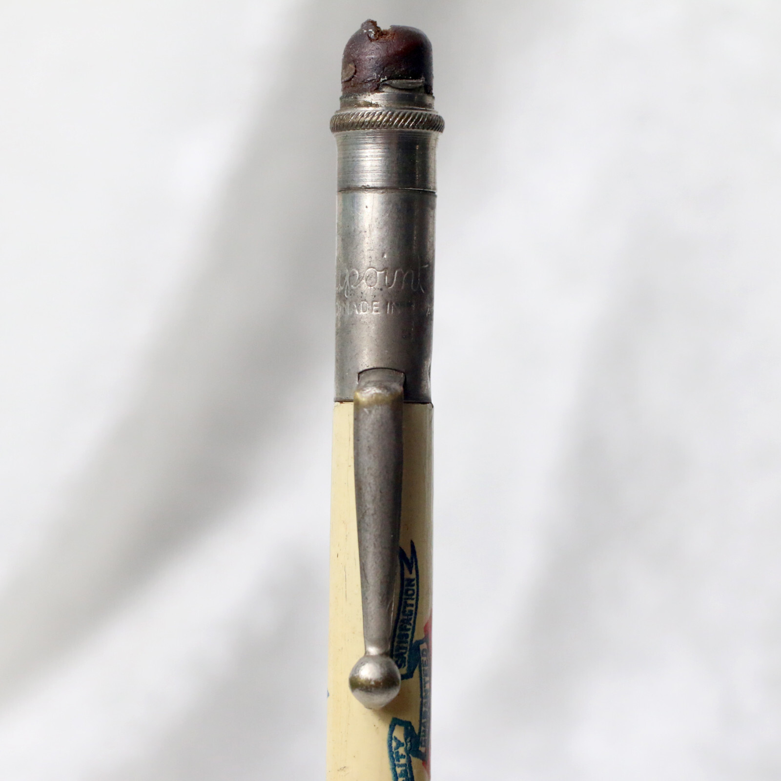 VTG 1930s RediPoint White Celluloid National Broom Advertising Mechanical Pencil