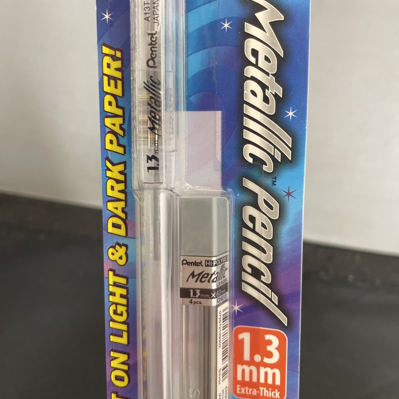 Pentel Milky Metallic Pencil, Color Silver Metallic 1.3 mm lead, w/Extra Refills