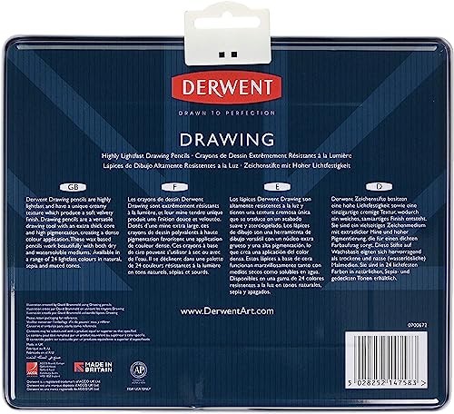 Derwent Colored Drawing Pencils, Metal Tin, 24 1 Count (Pack of 24), Red