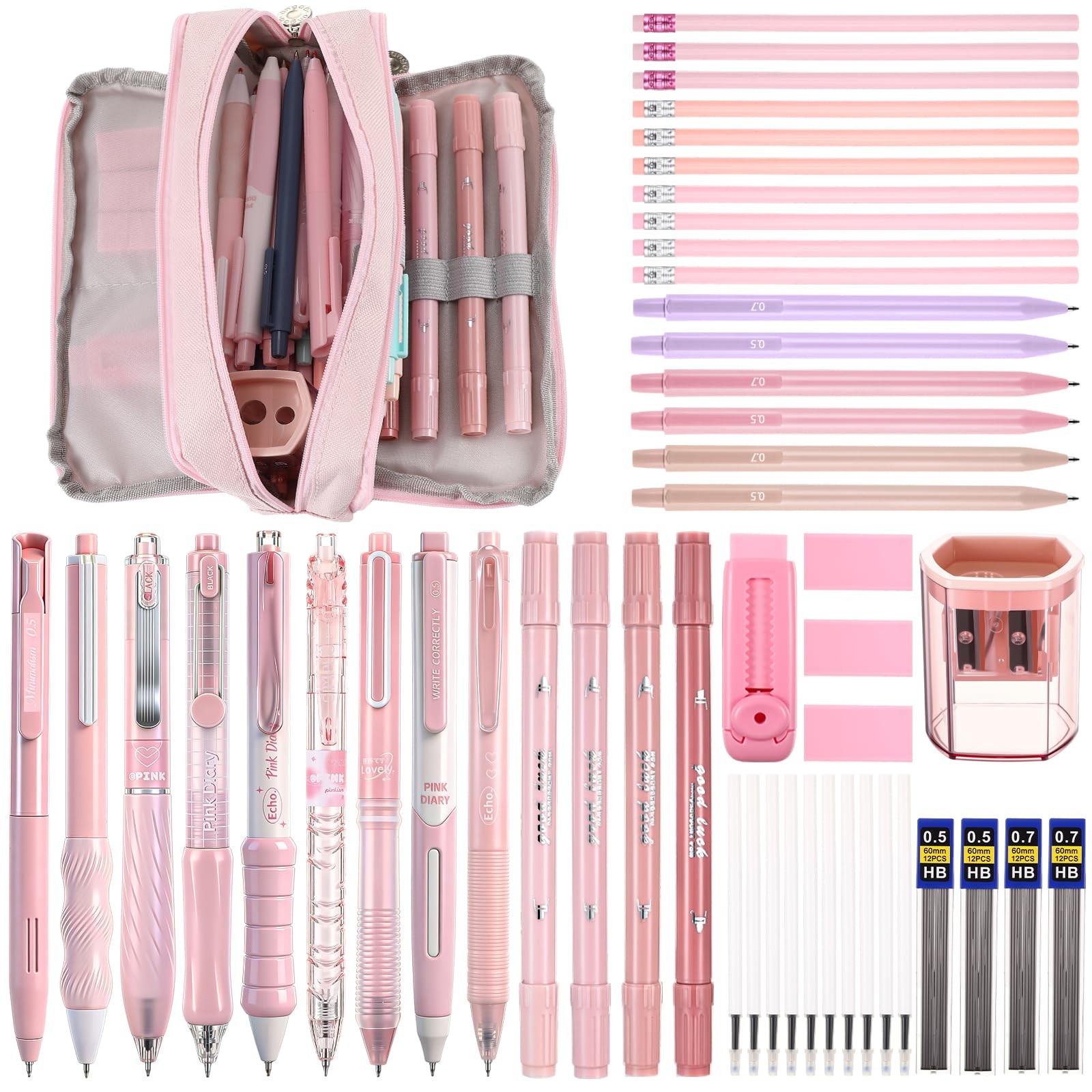 56 Pcs Aesthetic Supplies with Large Capacity Pencil Case Ballpoint Pens High…