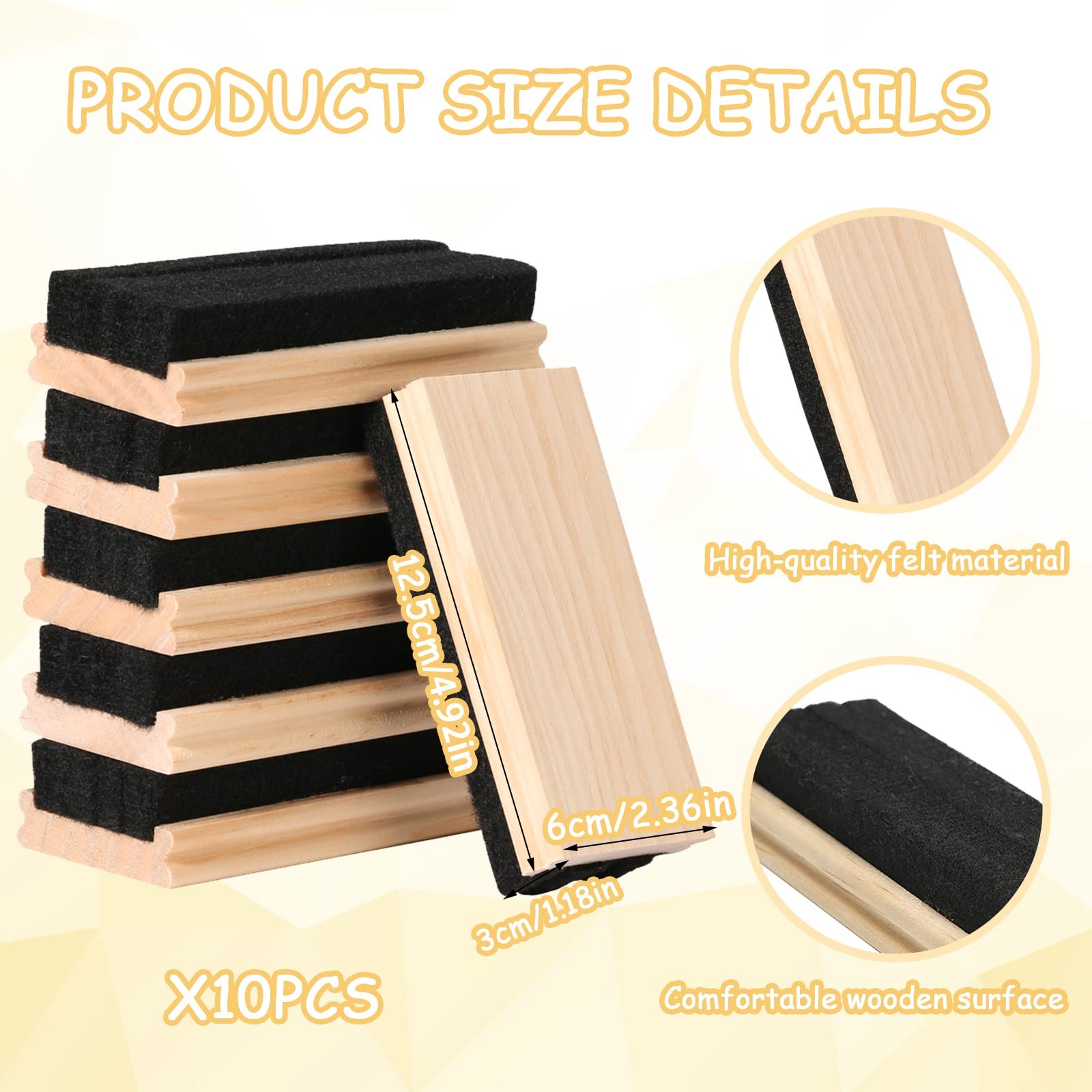 10 Pack Wool Felt Chalkboard Dustless Wood Chalk Eraser Blackboard Cleaner