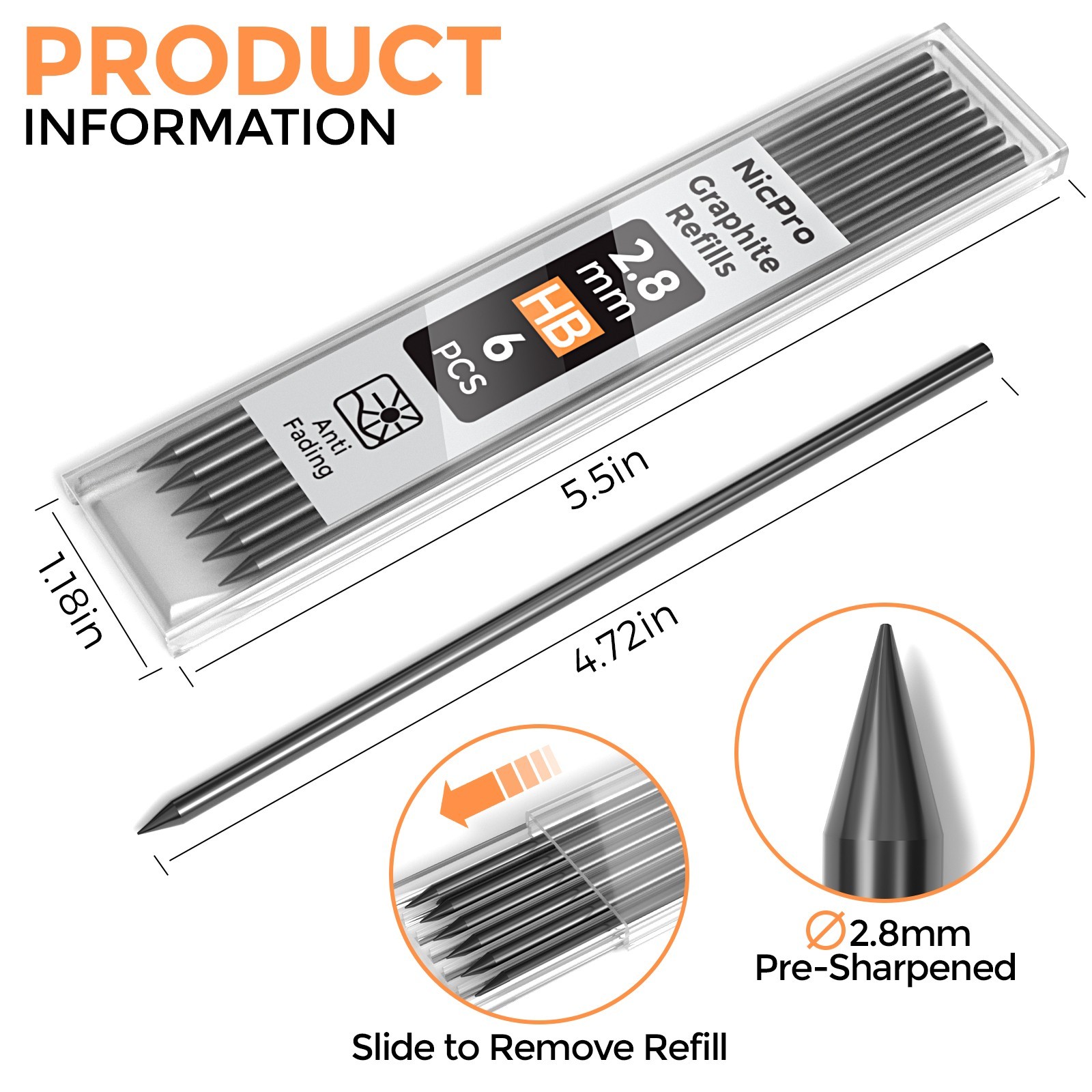 Nicpro 24Pcs 2.8mm Carpenter Pencil Leads, Break Resistant, Black