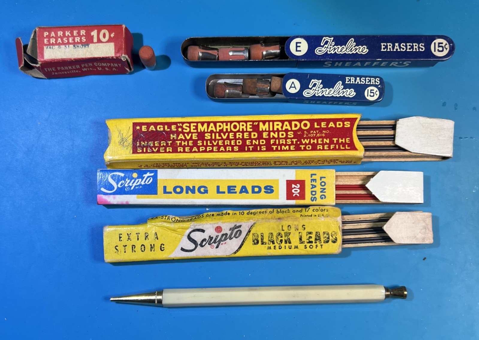 Vintage Mechanical Pencil Lead & Eraser Lot Scripto Sheaffer Parker Eagle