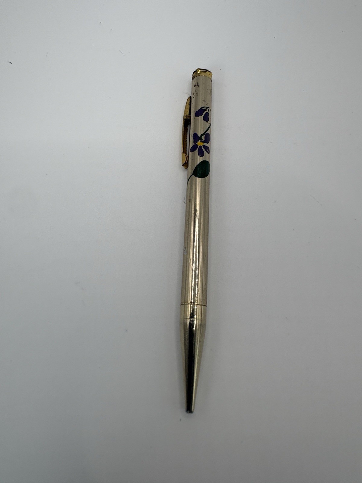 Vintage Mascot USA Mechanical Pencil Purple Gem Floral Hand Painted Works