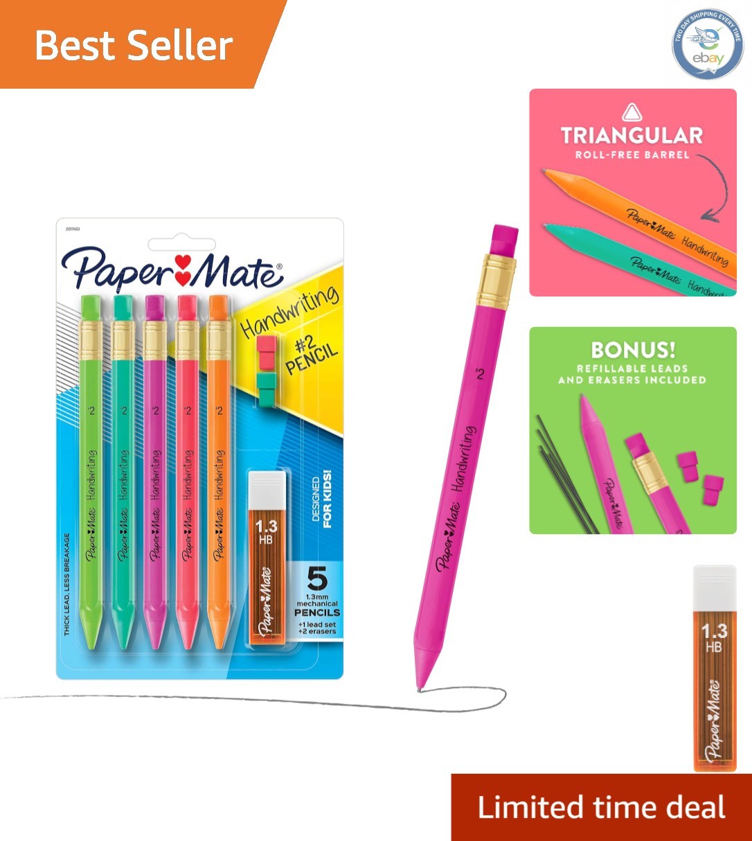 Erasable Triangular Pencils for Kids – 1.3mm Lead, Fun Colors & Refills, 8 Count