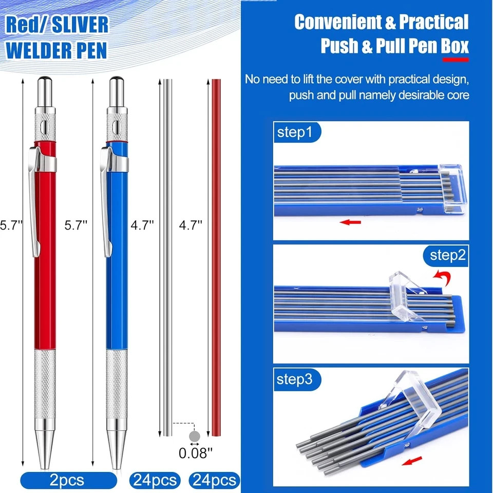 2 Pcs Welders Pencil with 48 PCS round Refills Mechanical Pencils Metal Welding