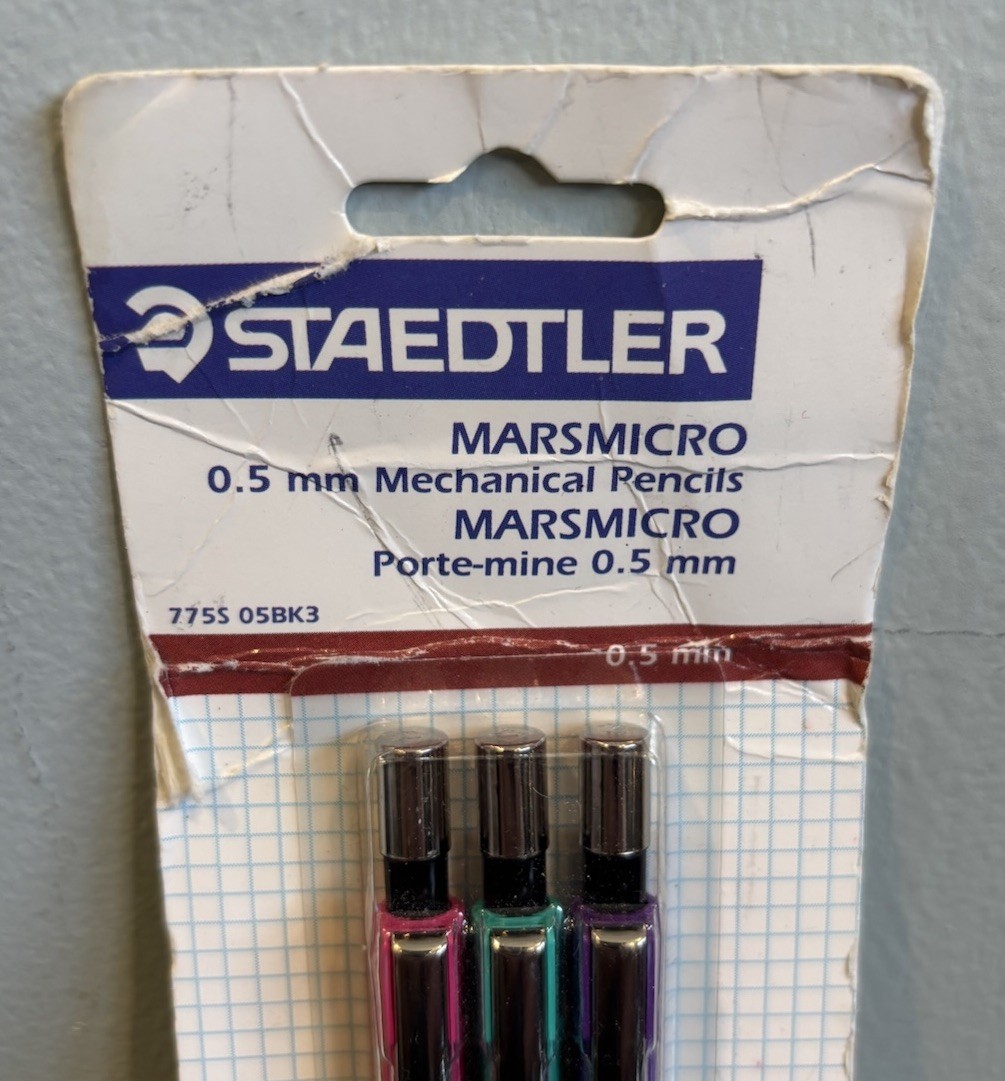 Staedtler Marsmicro 0.5 mm Mechanical Pencils NOS 3 Pack Pink Green Purple 775S