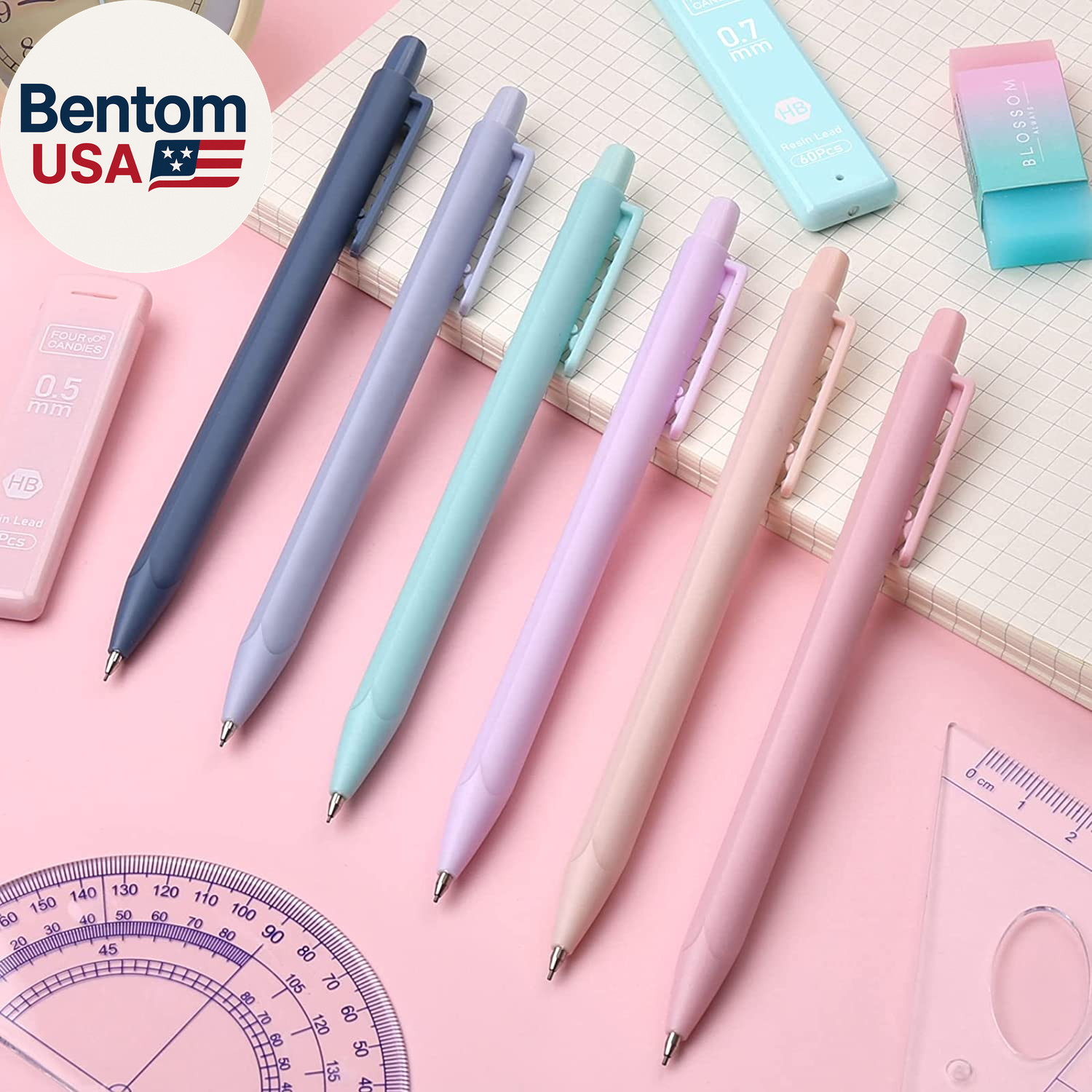 Cute Mechanical Pencil Set, 6PCS Pastel Mechanical Pencils 0.5 & 0.7Mm with 360P