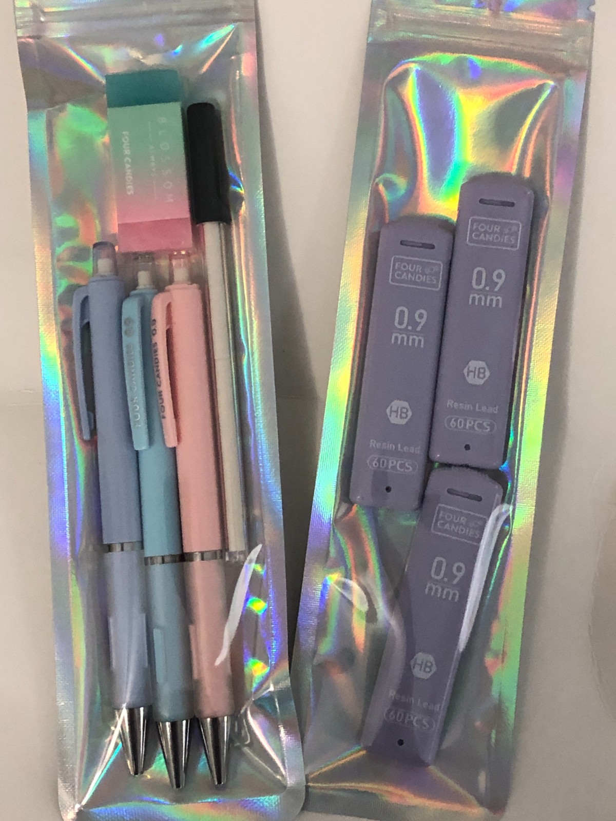 FOUR CANDIES mechanical pencils 0.9 LEAD REFILLS ERASER REFILLS set of 3 NEW
