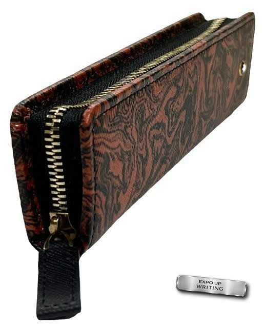 Unused Montblanc Round Zip Pen Case Black Leather Starwalker Marble Print