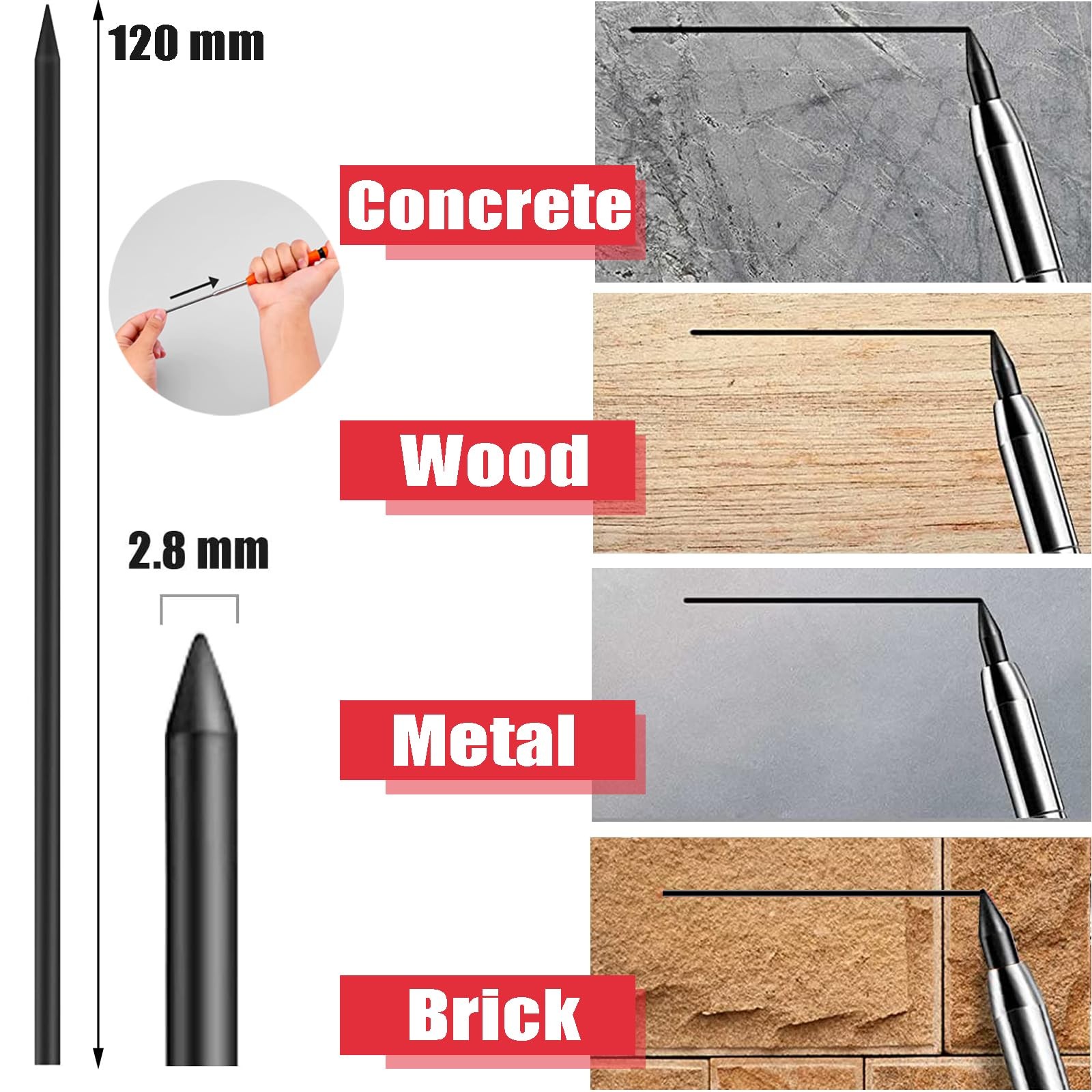 36 Pcs 2.8mm Pencil Lead Refills for Carpenter Mark Pencils Solid Deep Hole M…