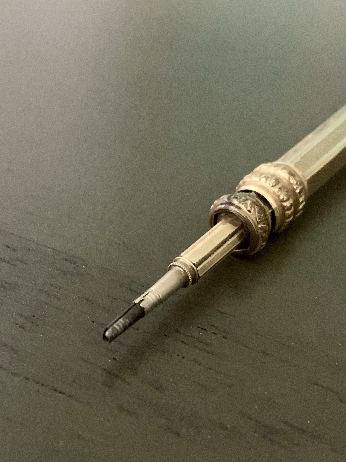 Antique Victorian Gold Filled Mechanical Pencil-Ornate W/Purple Stone Top
