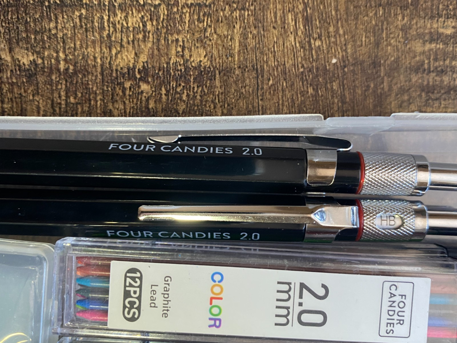 Four Candies Metal Mechanical Pencils Sets with Case 0.5mm, 0.7 mm & 2.0 mm