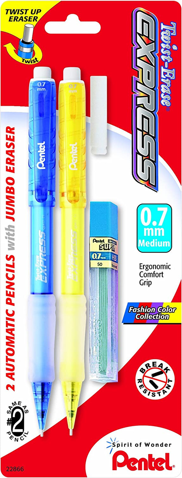 Twist-Erase EXPRESS Automatic Pencil with Lead and Eraser, 0.7Mm, Assorted Barre