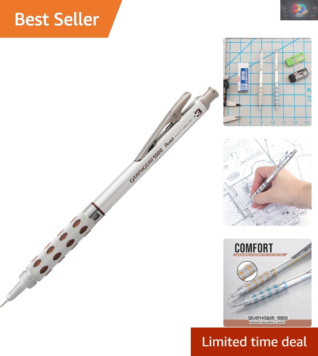 Refillable GraphGear 1000 Mechanical Pencil 0.3mm – Sharp, Durable & Retractable