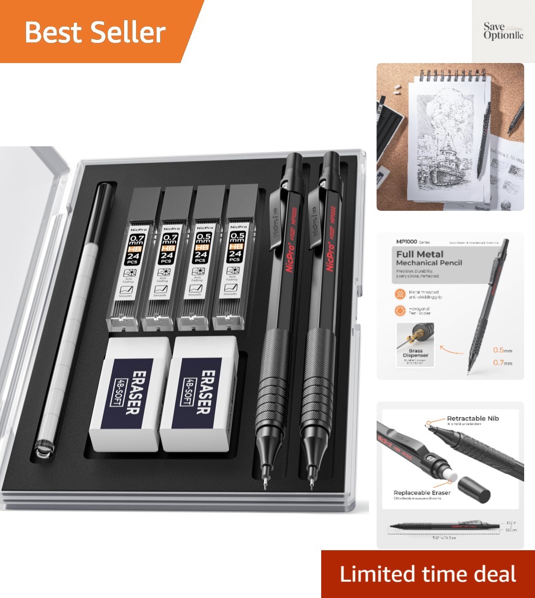 Ergonomic Metal Mechanical Pencil Set – Ideal for Writing, Drafting & Sketching