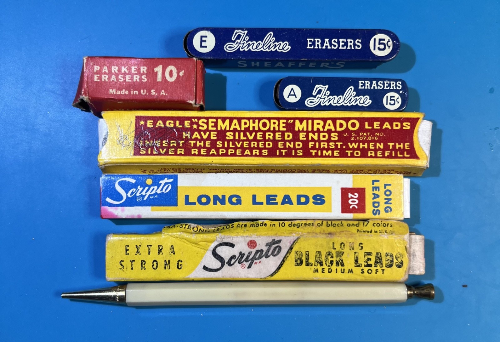Vintage Mechanical Pencil Lead & Eraser Lot Scripto Sheaffer Parker Eagle