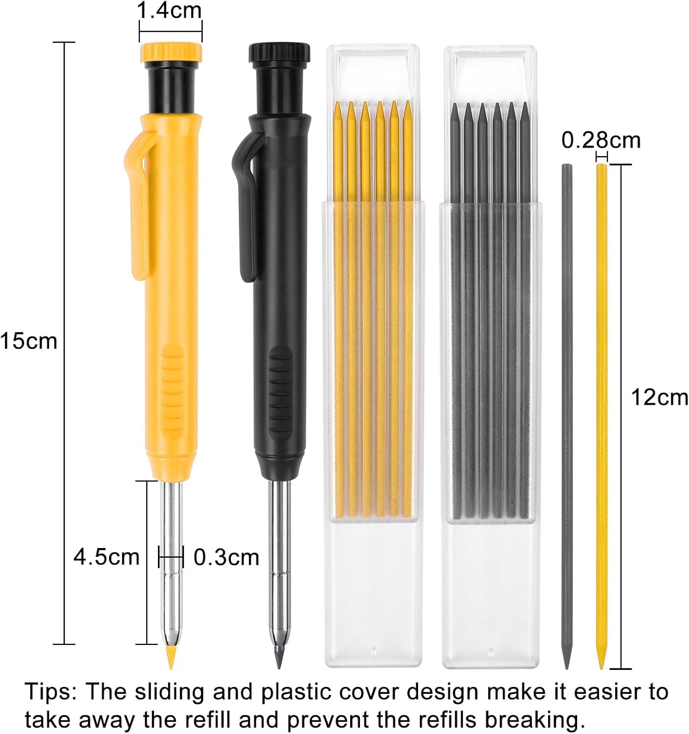 2 Pack Carpenter Pencils Construction 1 Count (Pack of 2), Black, Yellow