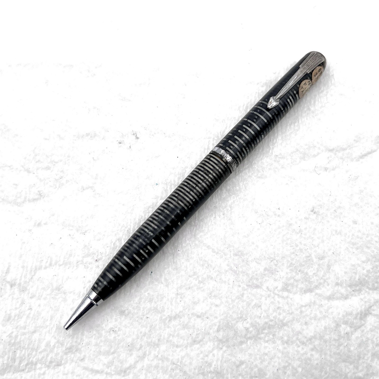 VTG Parker USA Gray Candy Stripe Silver Trim 4-5/8″ Mechanical Pencil SOLD AS IS