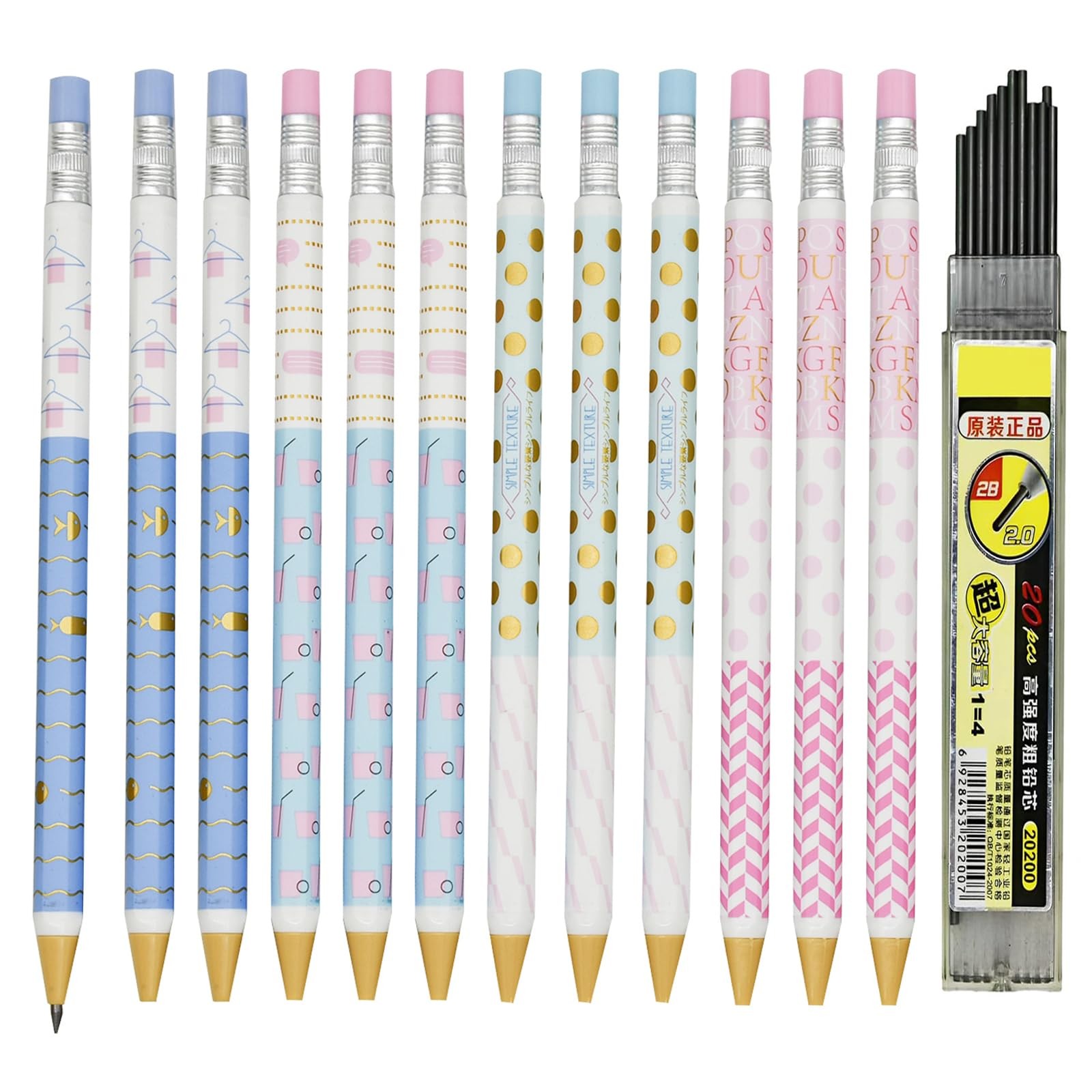 mechanical pencils (wood like) 12-Pack Wood-Imitating Automatic Pencils 2.0mm…