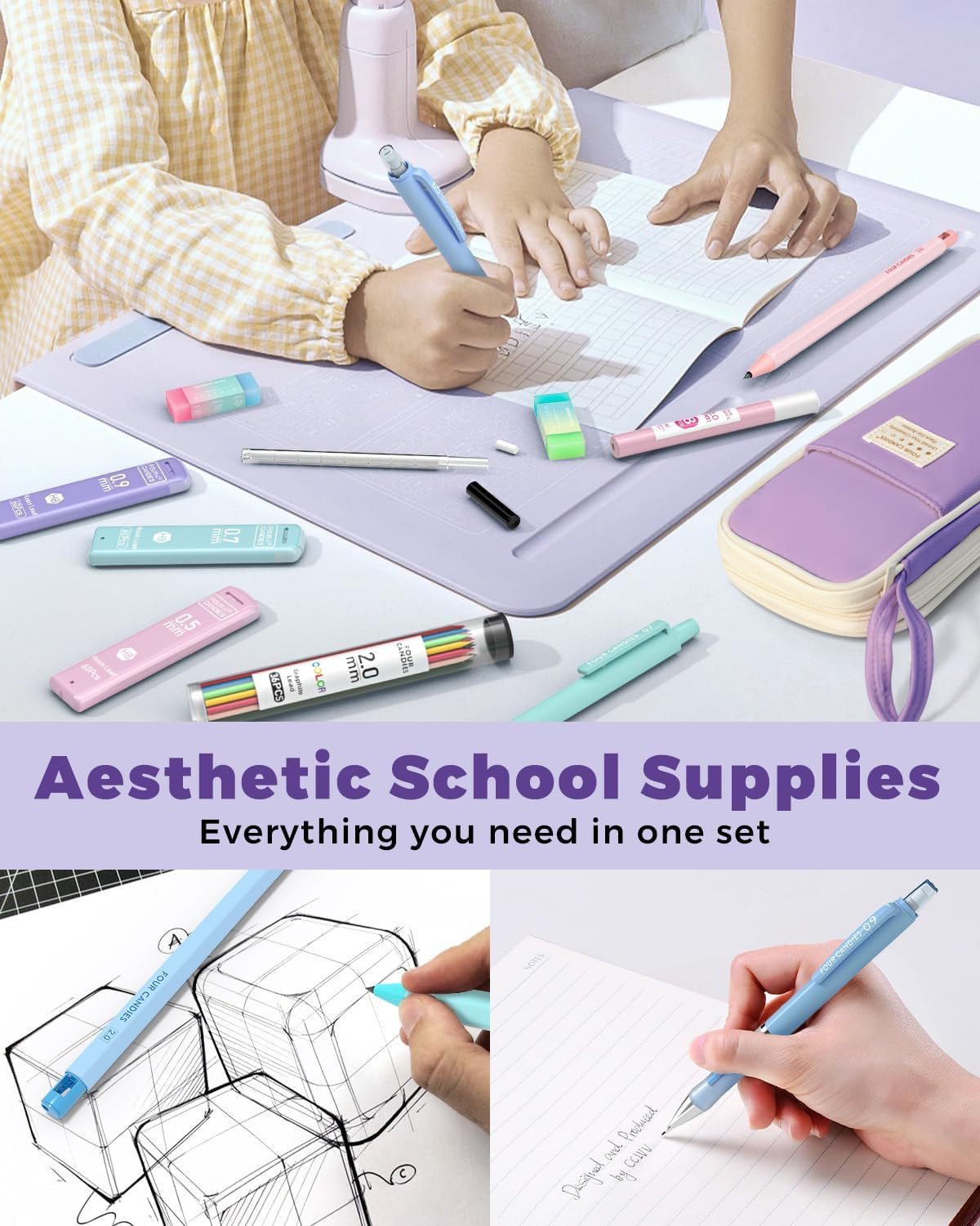 36PCS Aesthetic School Supplies, Mechanical Pencils 0.5Mm, 0.7Mm, 0.9Mm & 2.0Mm