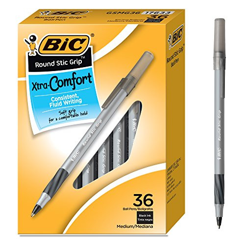 Round Stic Grip Xtra Comfort Ballpoint Pen, Medium Point (1.2mm), Black, Soft