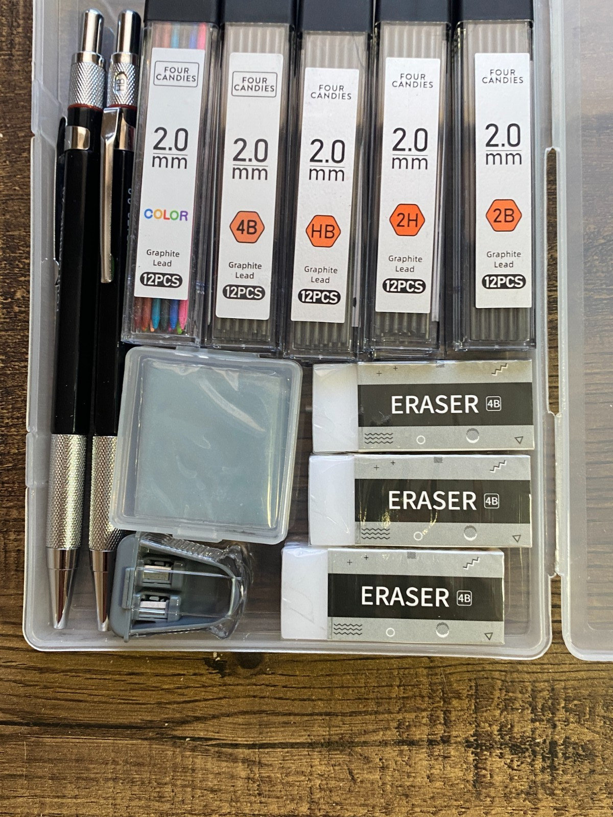 Four Candies Metal Mechanical Pencils Sets with Case 0.5mm, 0.7 mm & 2.0 mm