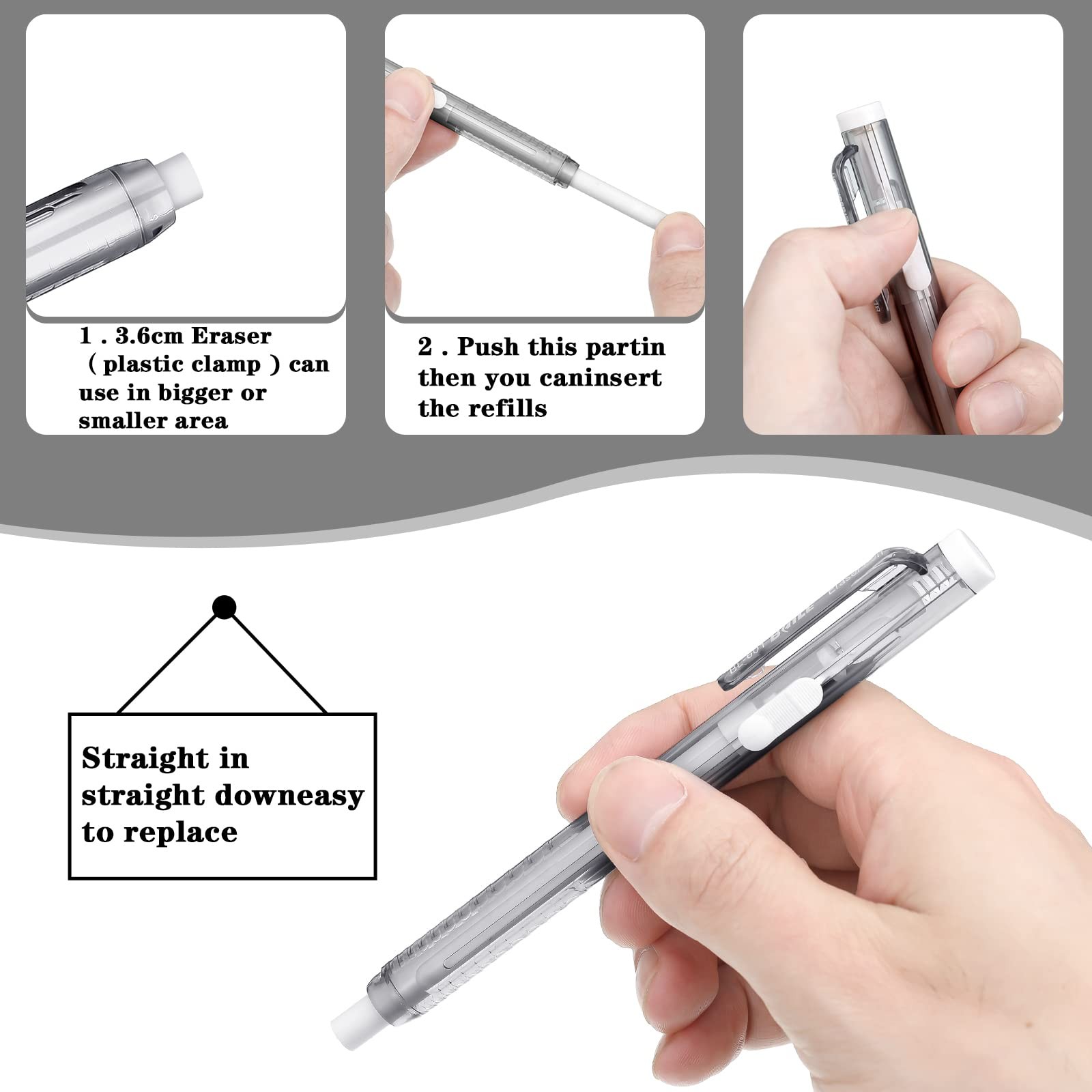 24 PCS Retractable Mechanical Eraser Pen Bulks, Stick Refill Teacher Gift Clear