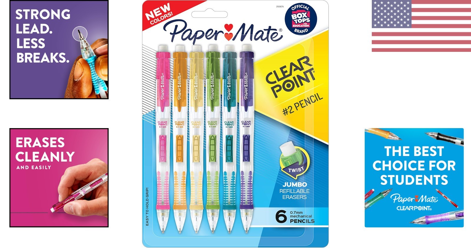 Clearpoint Mechanical Pencils, 0.7mm HB Pencils, Assorted Barrel Colors, 6 Co…