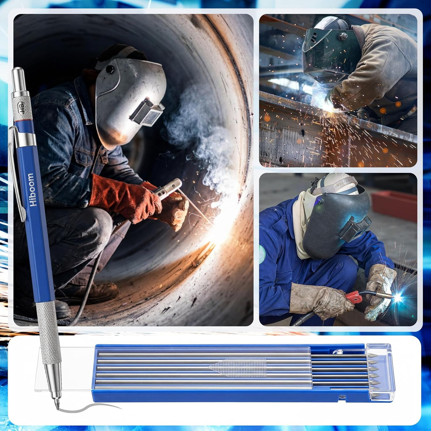 6 Pcs Welders Pencil with 72 Silver round Refills, 2 Mm round Lead Mechanical Me