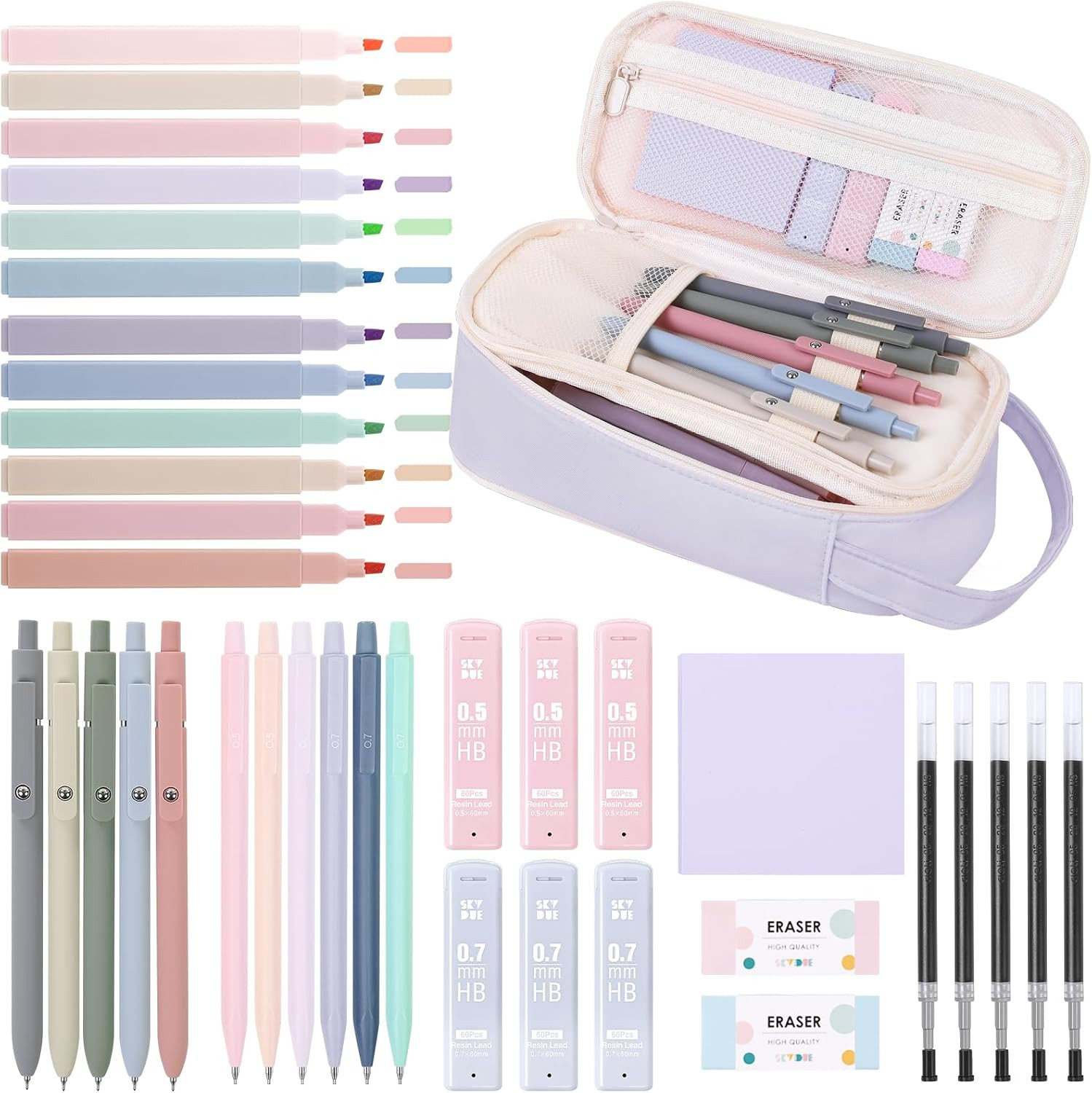 SKYDUE Cute School Supplies Kit, 38 PCS Aesthetic Stationery Set with Large Penc