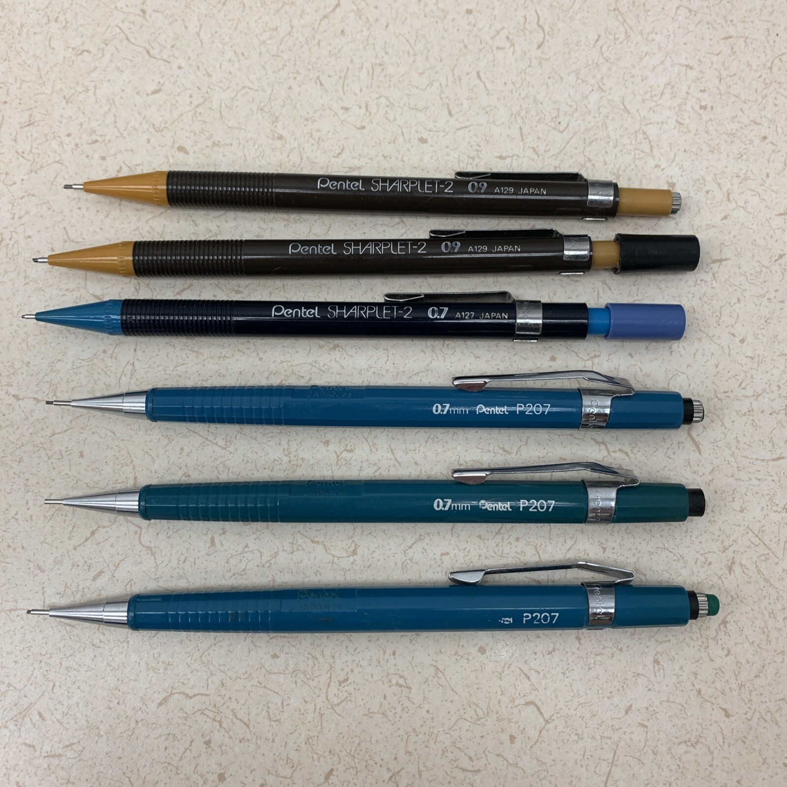 Vintage Pentel Lot of 6 Mechanical Pencils P207 .7mm & Sharplets-2 .7/.9mm Japan