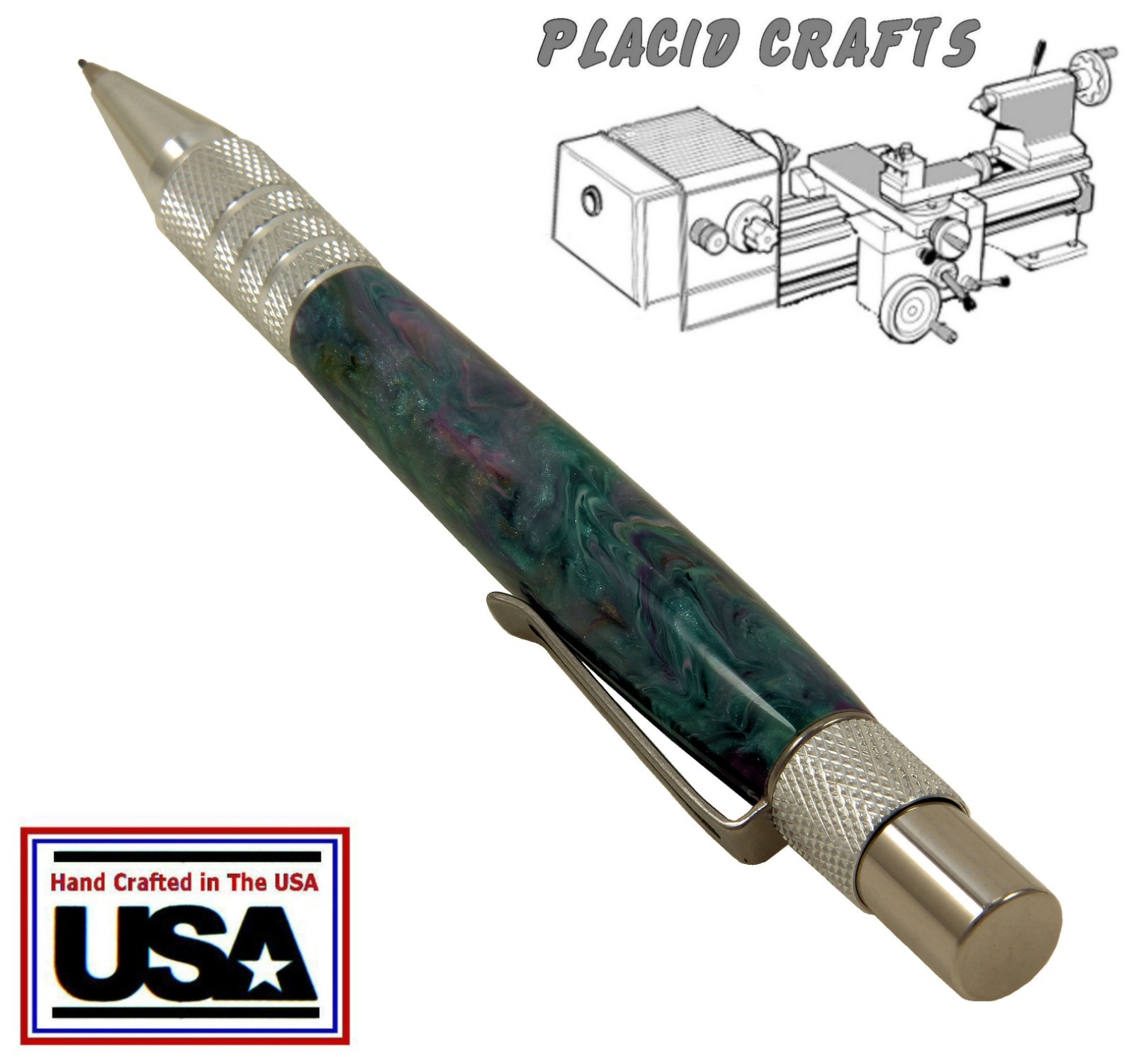 Dura Click .07mm Pencil / Knurled Aluminum & Green and Purple Swirl Body / N88