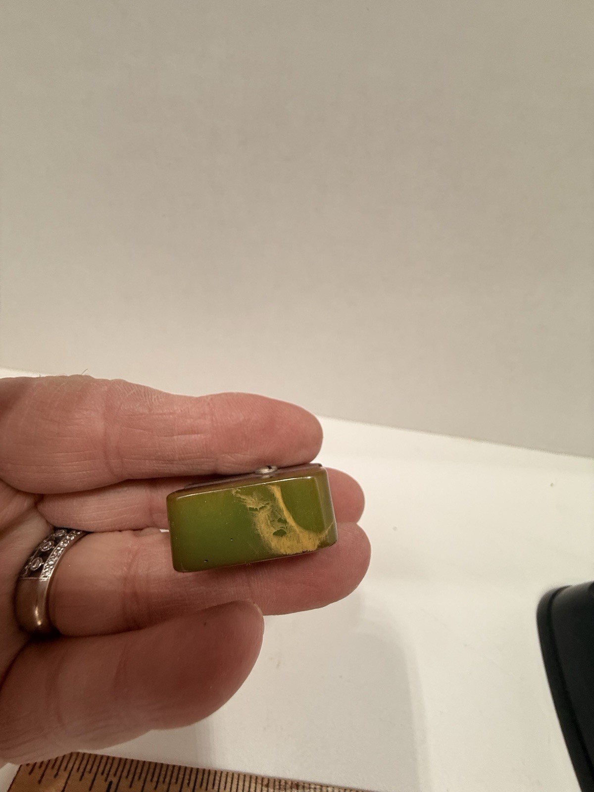 Vintage Green Marble Pencil Sharpener Heavy Early Desk Accessory Bakelite