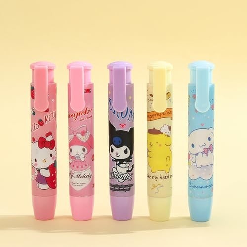 6 Pcs Cute Mechanical Pencils & 5 Pcs Retractable Erasers, Cartoon Stationery Se