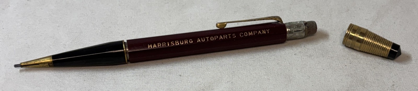 vintage MECHANICAL PENCIL ~ Harrisburg Autoparts Company ~ maroon ~ PA