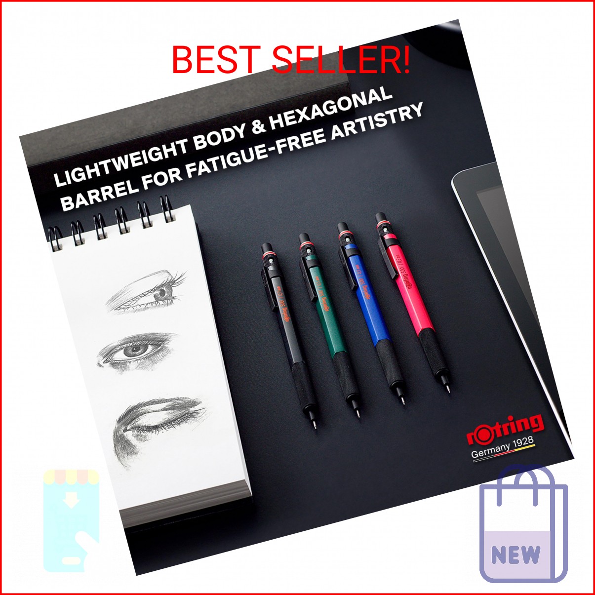 rOtring 500 Mechanical Pencil 0.5mm HB Lead Green hexagonal plastic barrel and n