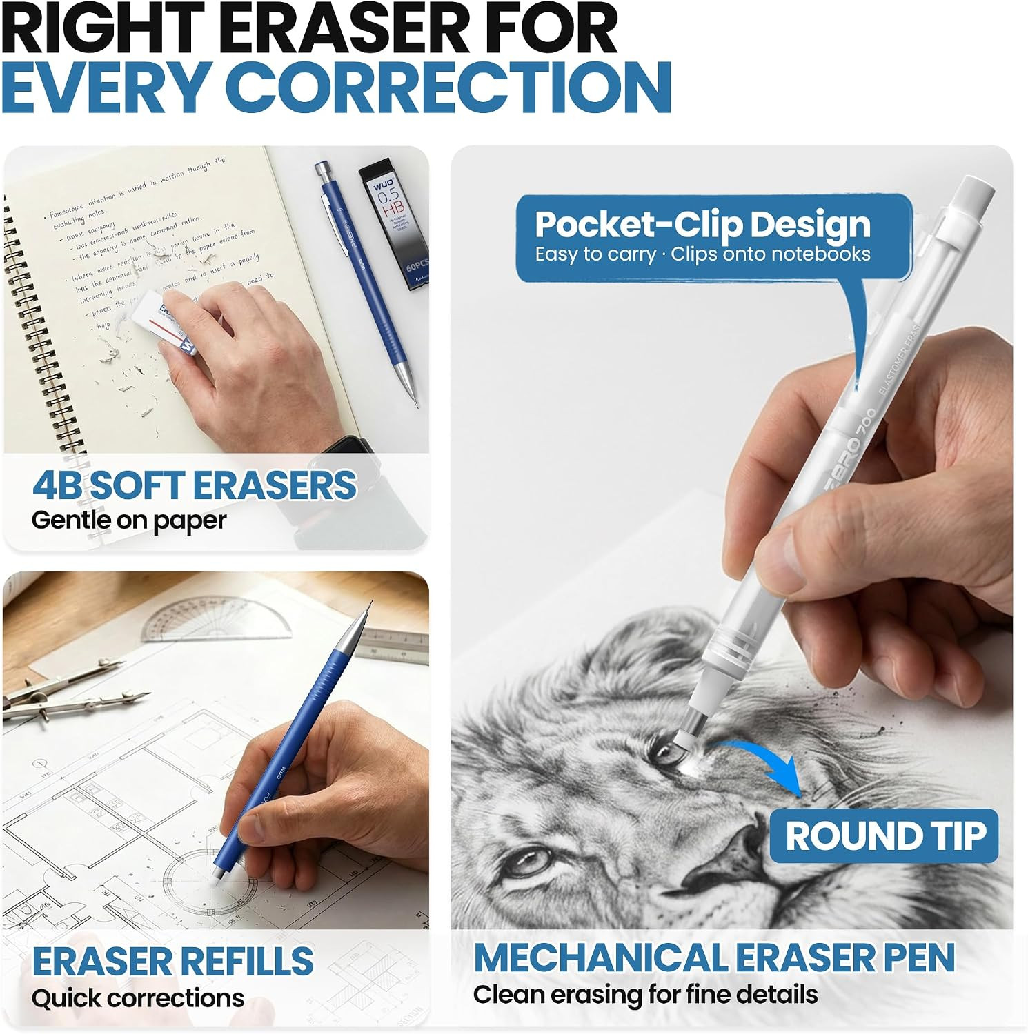 8PCS Mechanical Pencil Set with Case, 0.5 & 0.7Mm Metal Drafting Pencils with Er