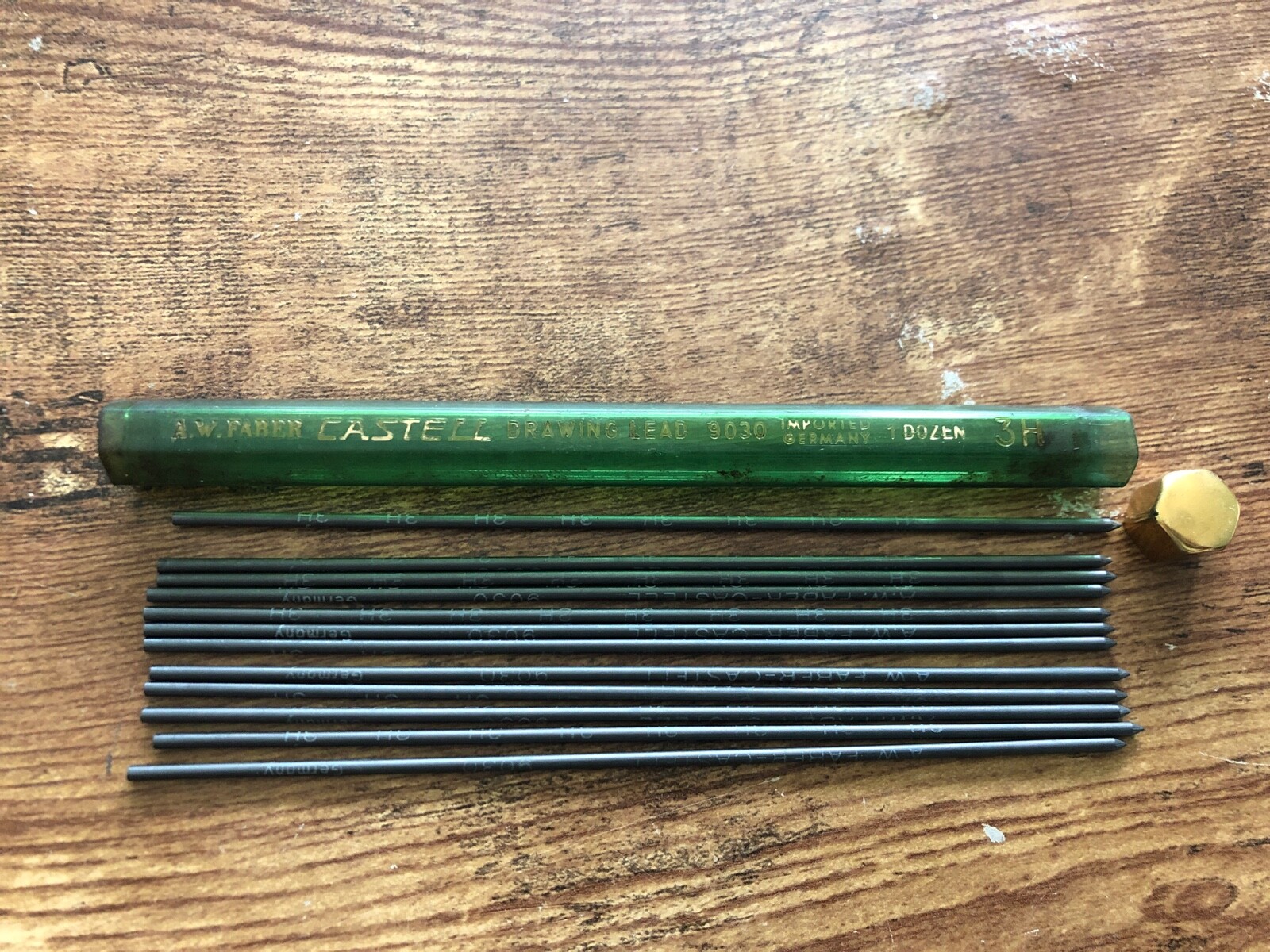 Vintage AW FABER Castell Drawing Lead 7pcs Refill Vials #9030 Mechanical Pencil